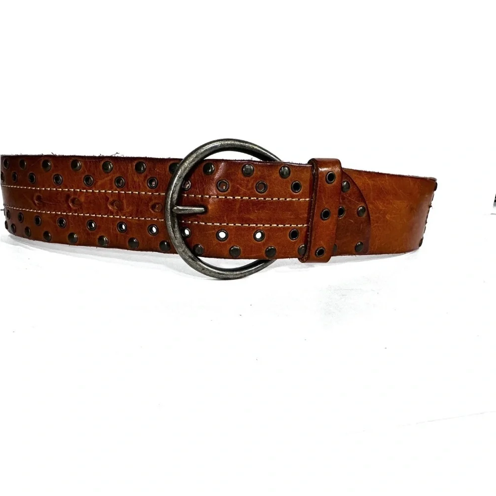 VTG LINEA PELLE 2” BELT LEATHER STUDDED WESTERN PUNK BIKER BROWN WAIST: 29”-33”